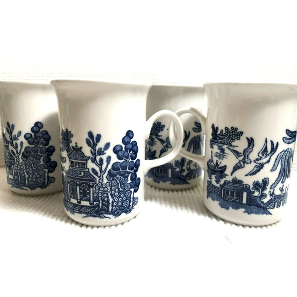 Vintage Churchill Blue Willow Tall Mugs Made in England Set Of 5, Coffee Tea Mug - Picture 1 of 5
